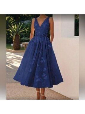 Elegant Yellow Floral Fit-and-Flare Midi Dress